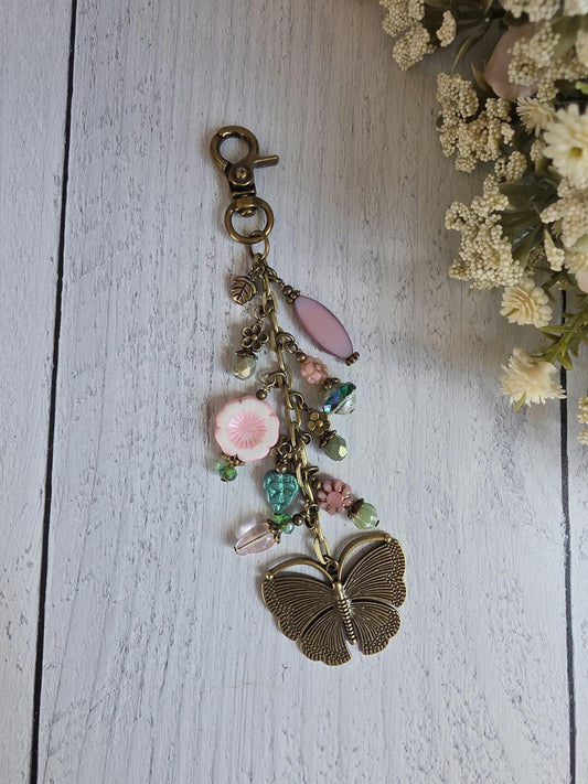 Pink Flowers Purse Charm, Sweet Spring Themed Bag Flair