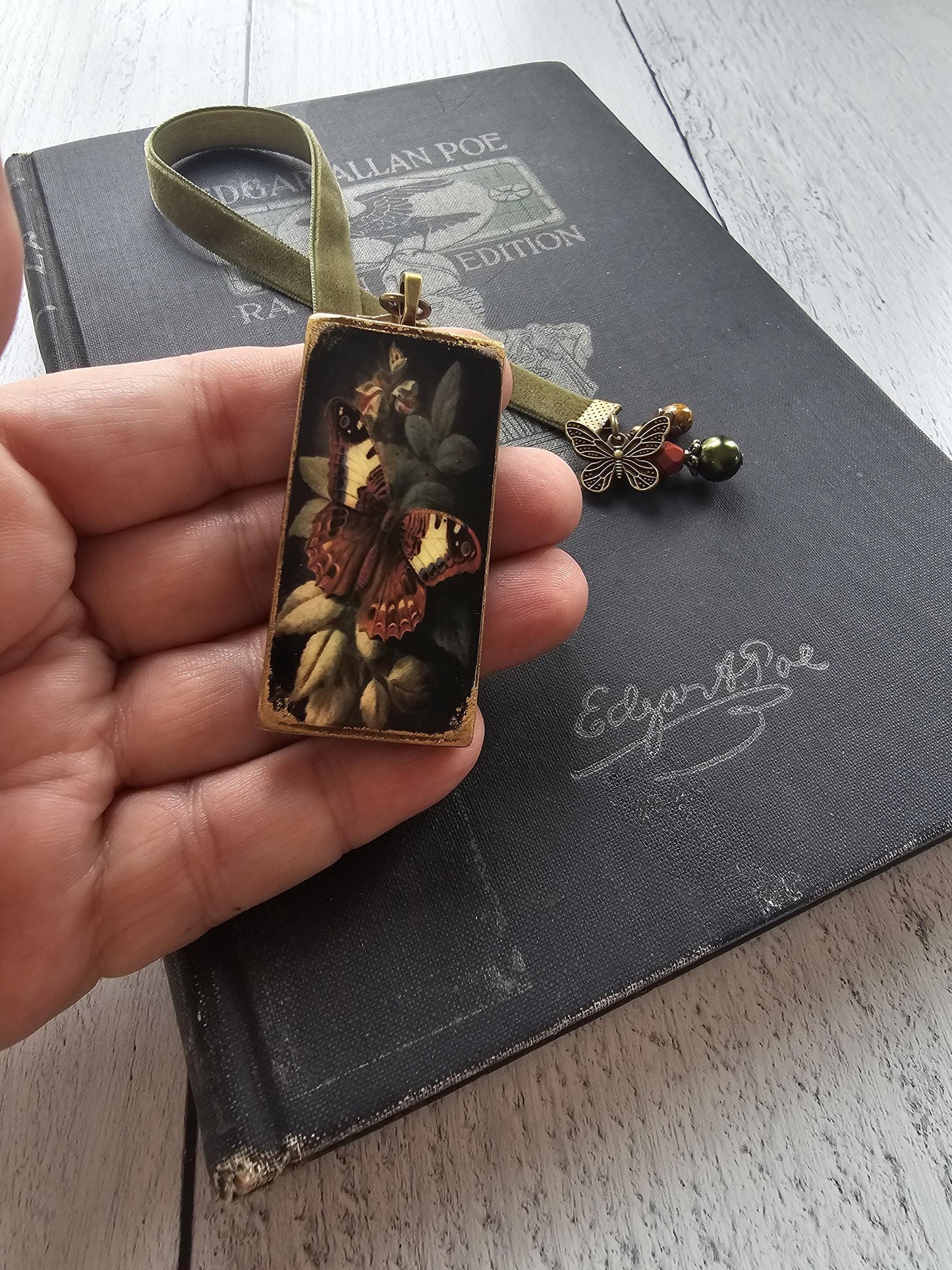 Vintage Style Botanical Butterfly Velvet Ribbon Bookmark