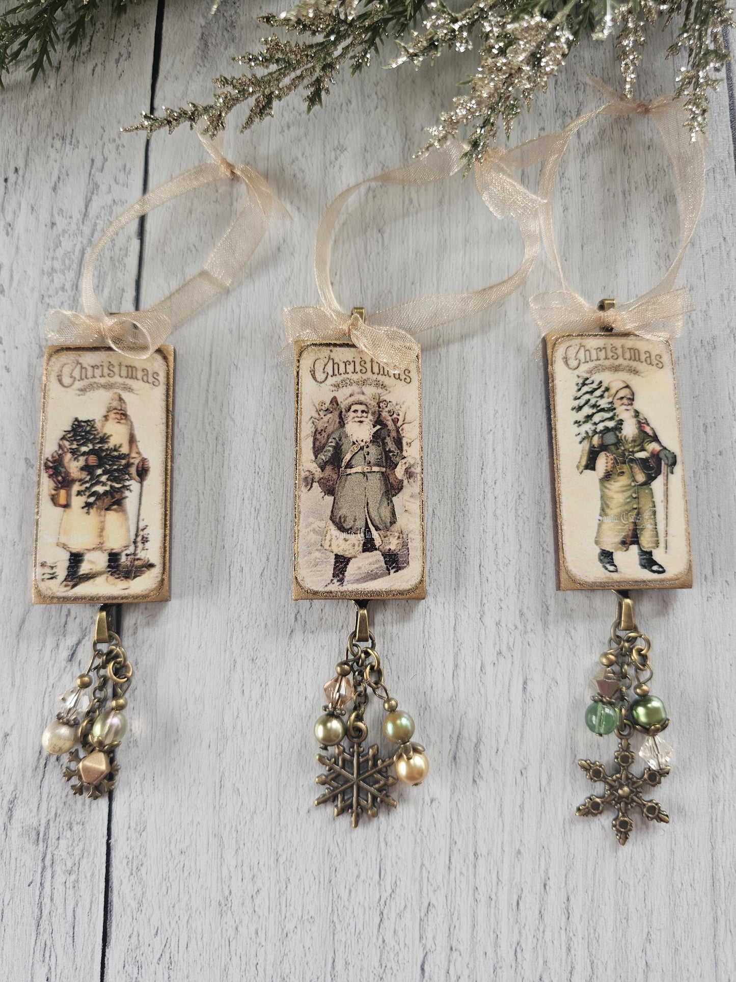 Set of Three Handmade Santa Claus Christmas Ornaments, Buy all 3 or Singles