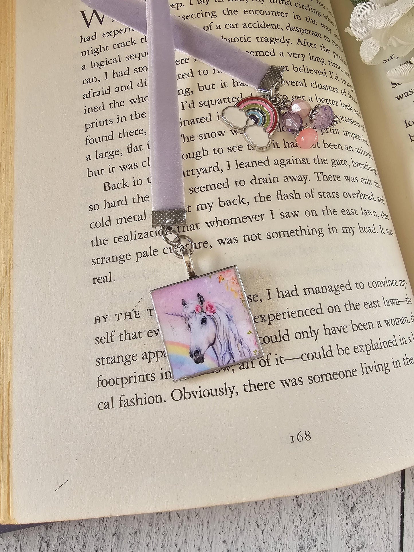 Unicorn Bookmark, Fantasy Velvet Ribbon Bookmarker, Bookworm Gift