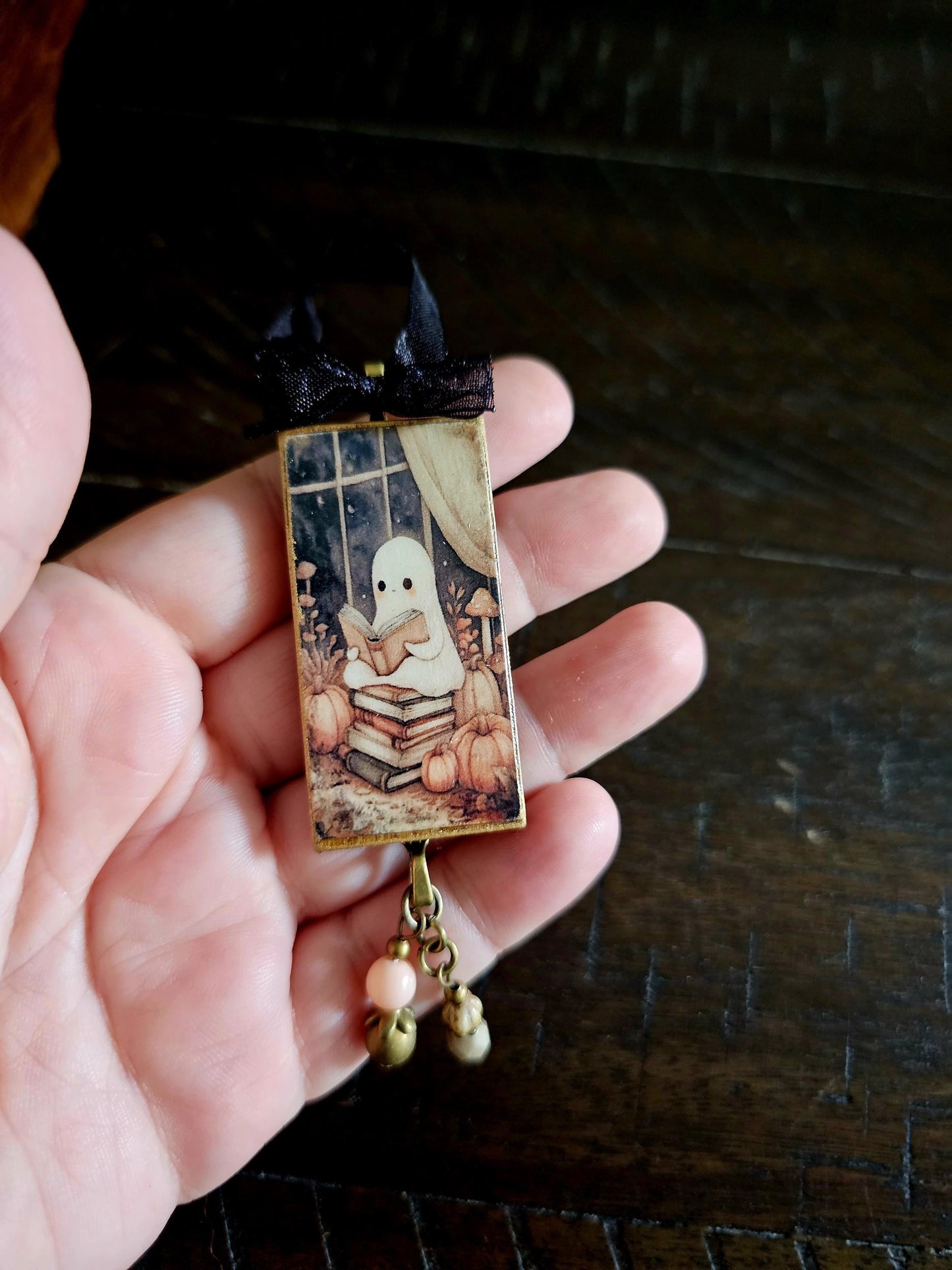 Whimsical Ghost and Books Ornament, Halloween Fall Decor