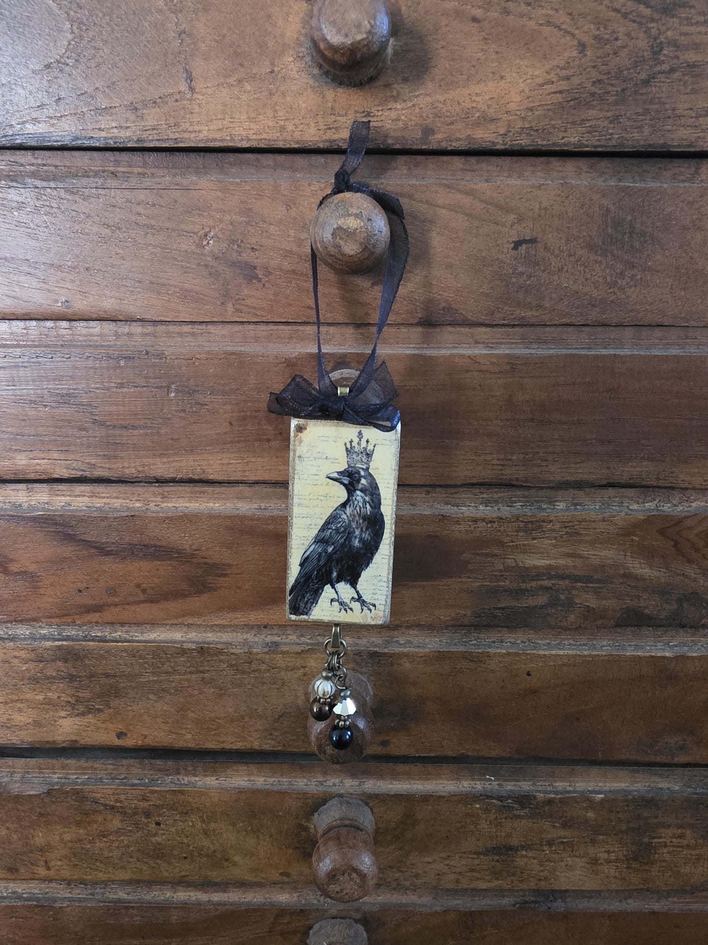 Crown Raven Halloween Ornament, Vintage Style