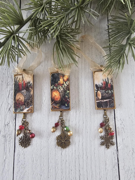 Handmade Yule Log, Christmas Ornaments, Holiday Season Decor