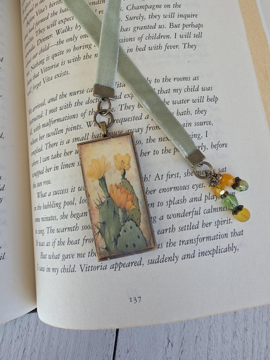 Cactus Bookmark, Watercolor Bookmarker, Southwest Bookmark, Velvet Ribbon, Book Lover Gift