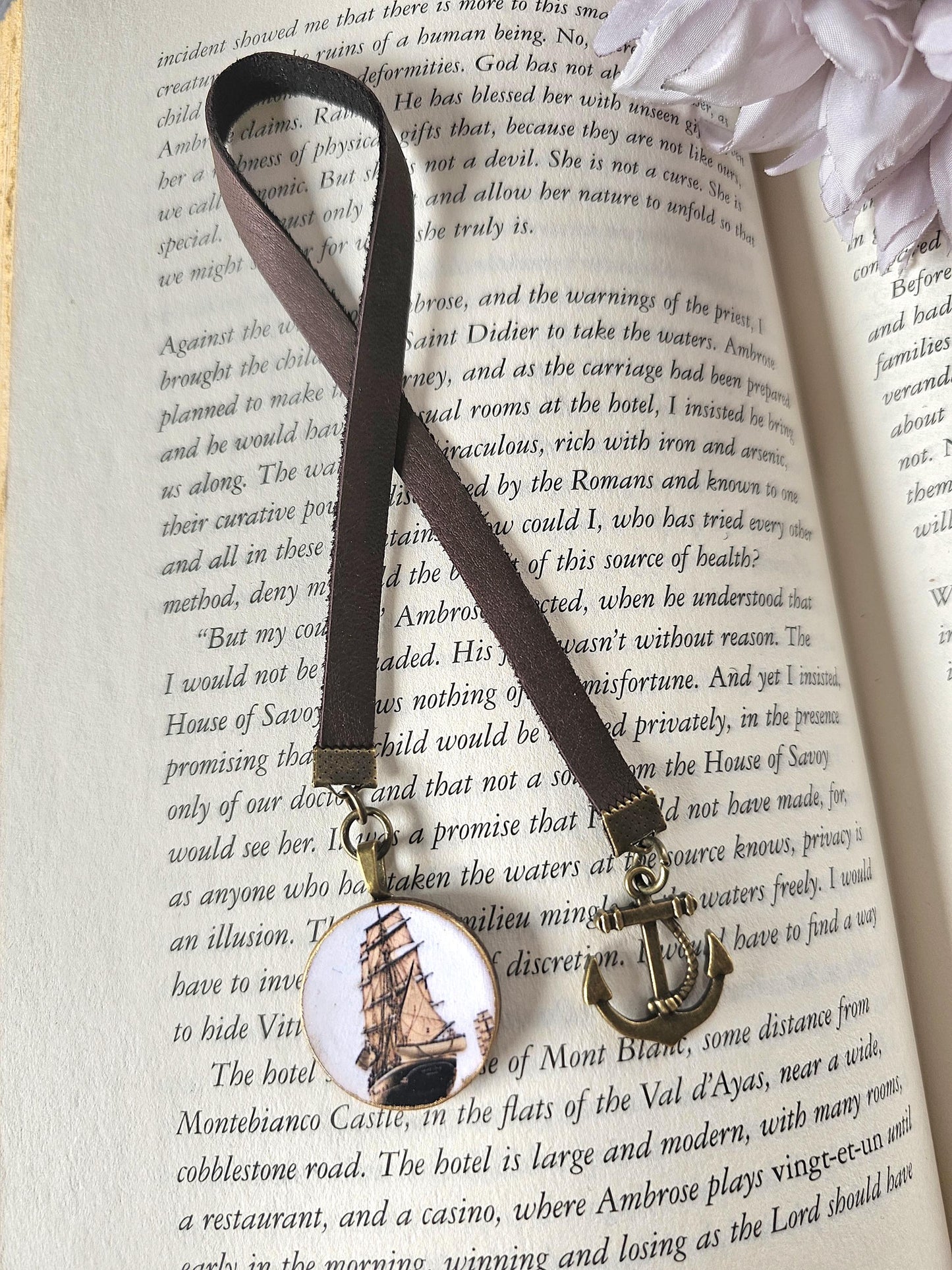 Sailing Ship Bookmark, Vintage Style Leather Bookmarker, Men's Reader Gift, Father's Day