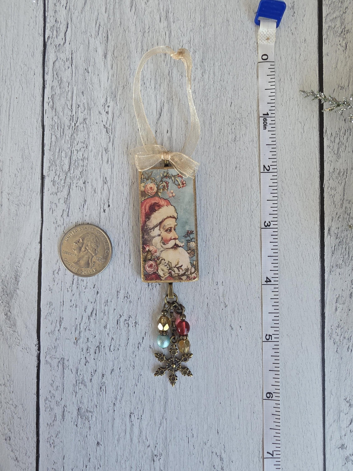 Handmade Christmas Ornaments With Santa Claus, Poinsettia and Stag