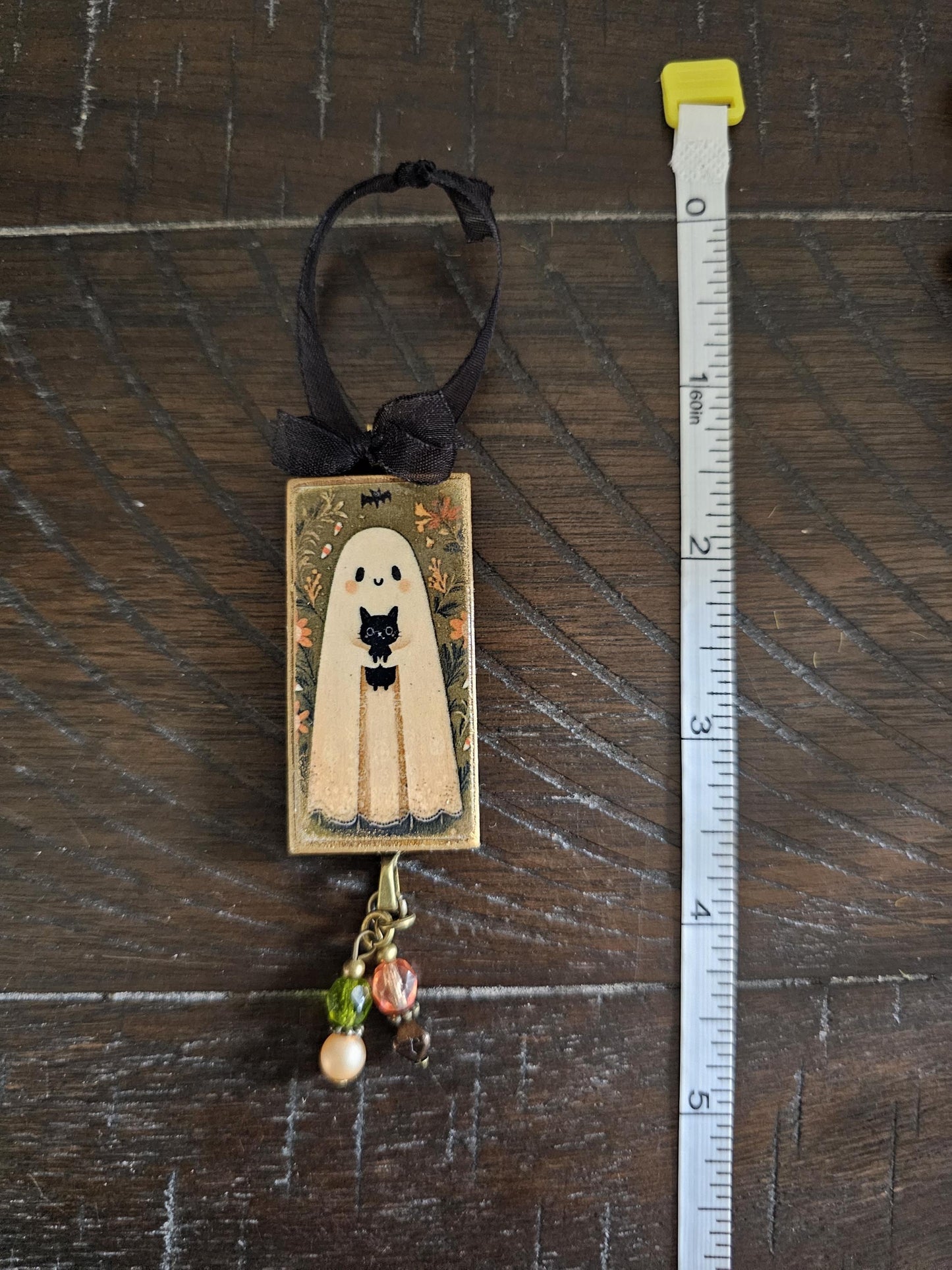Cute Ghost Holding Black Cat Ornament, Whimsical Halloween Decor