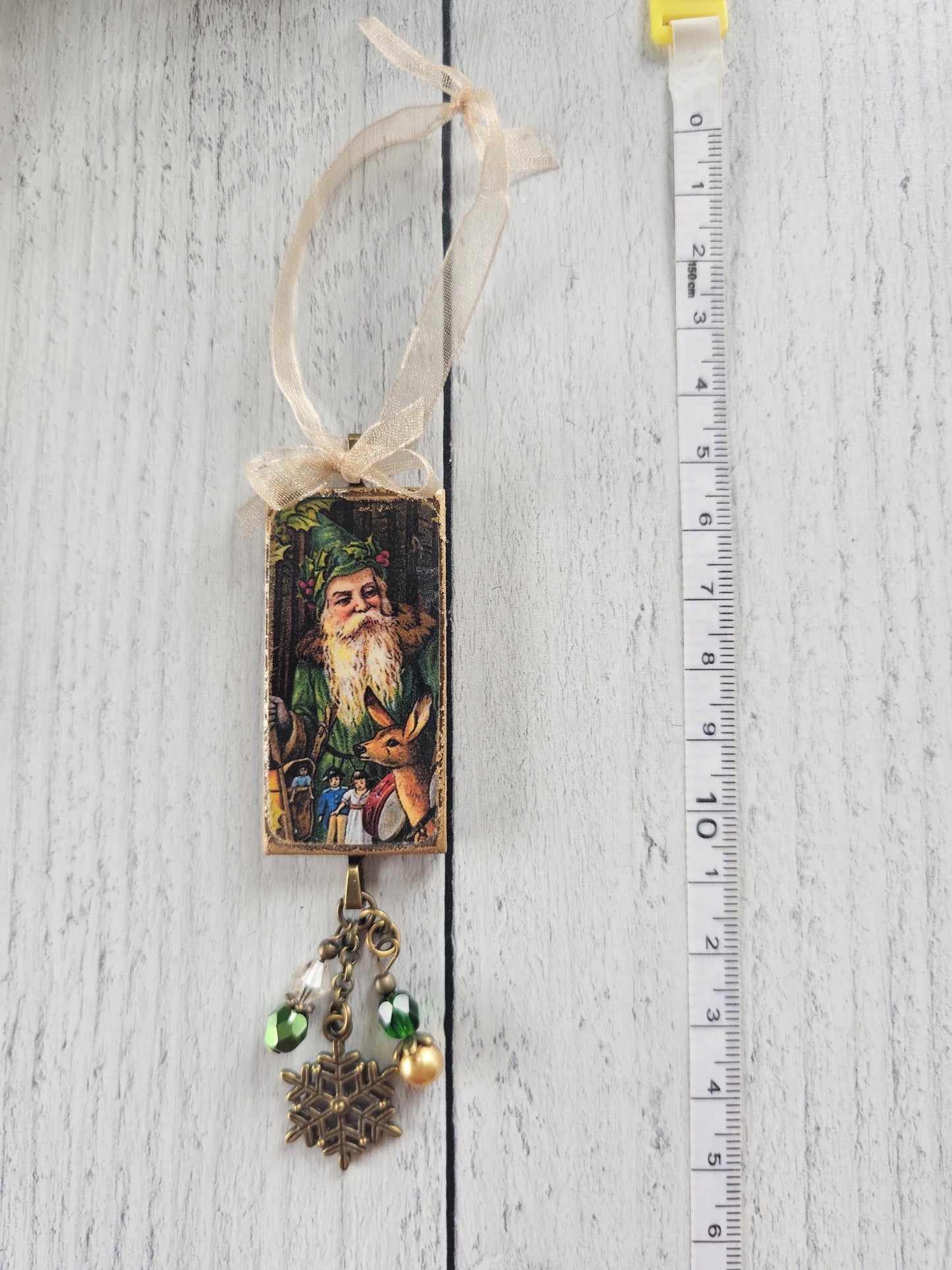 Set of Three Handmade Christmas Ornaments Featuring Woodland Vintage Santa, Buy One or All Three