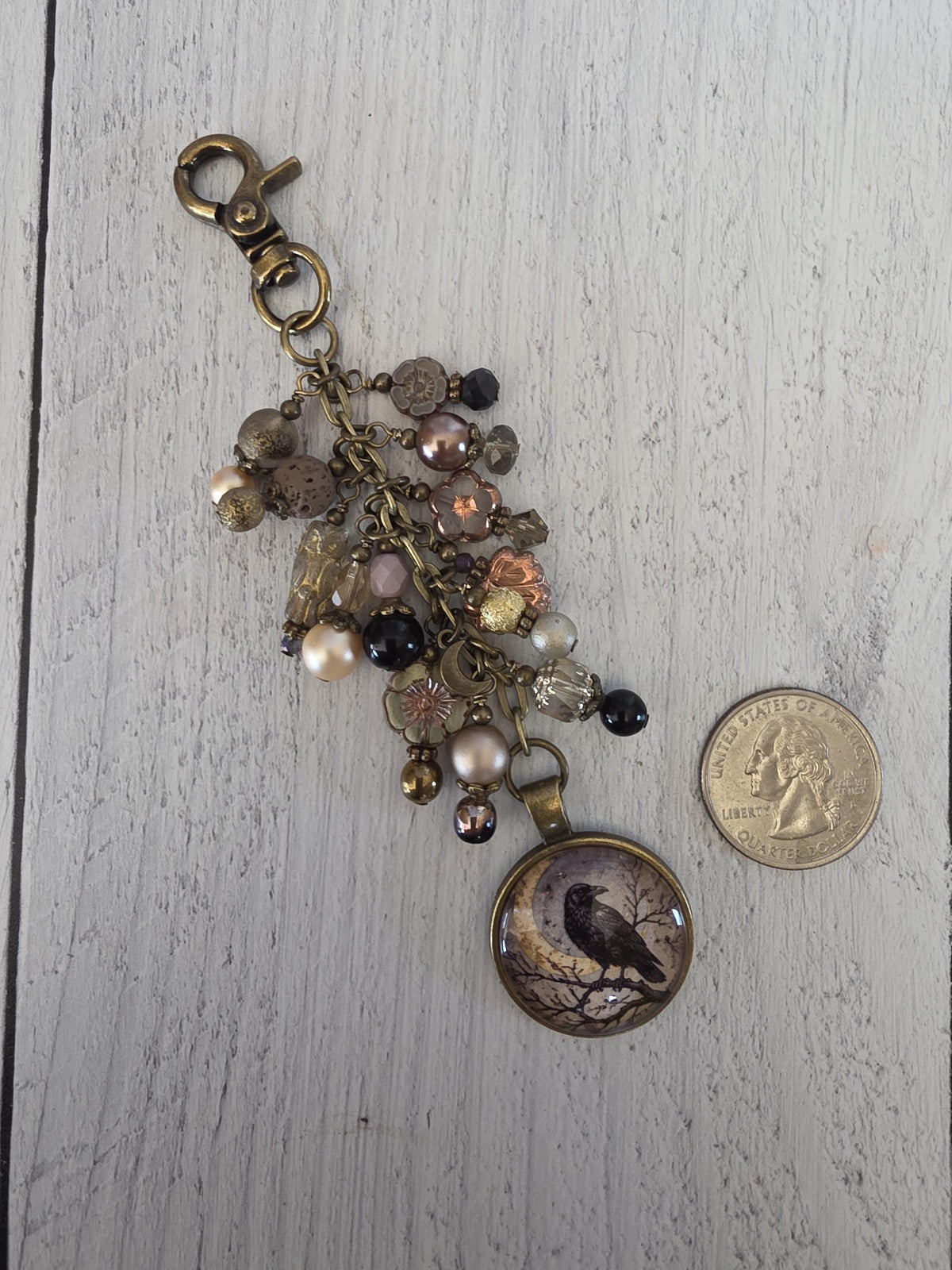 Crescent Moon And Raven Bag Bling, Beaded Purse Charm