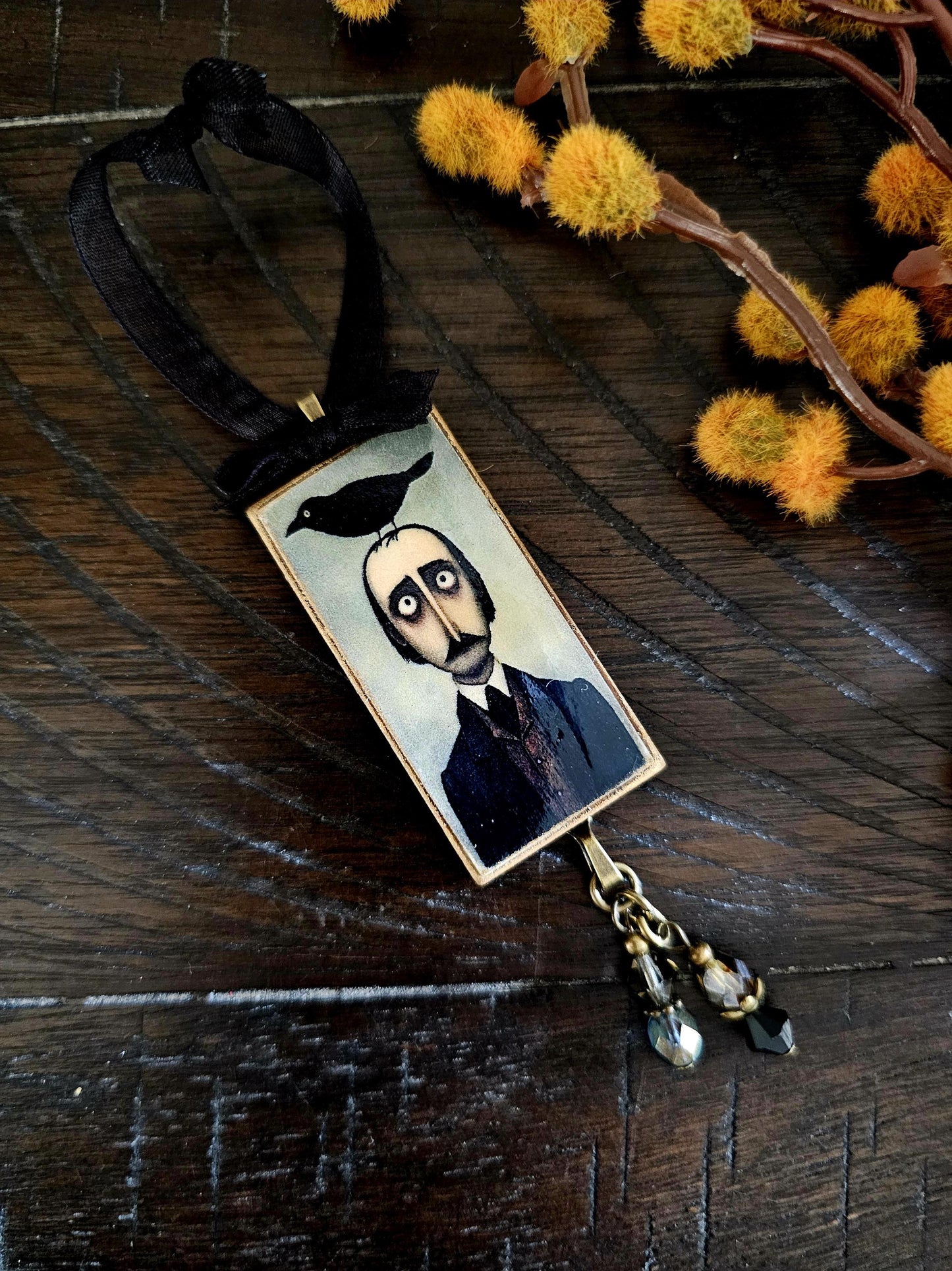 Whimsical Poe Raven Theme Ornament, Halloween Horror Decor