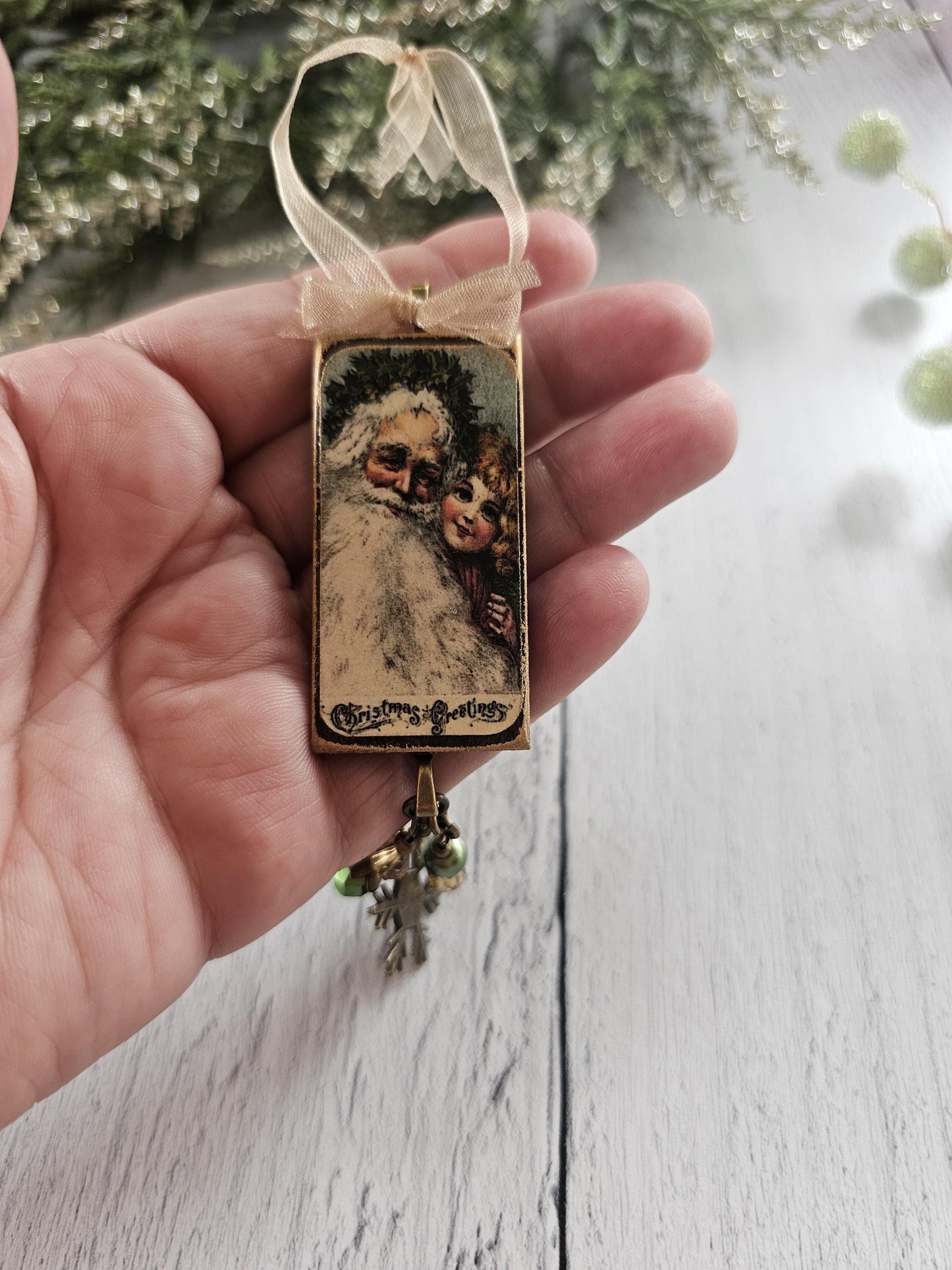 Handmade Holiday Ornament With Vintage Santa Claus 3