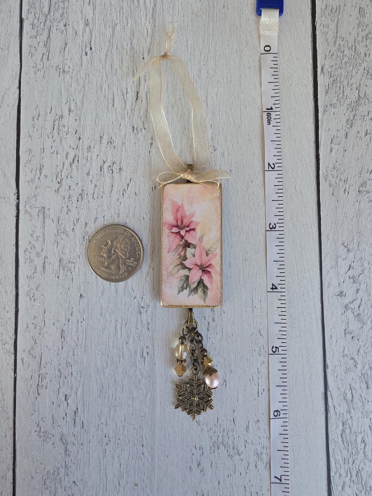 Pink Poinsettia Christmas Ornaments, Handmade