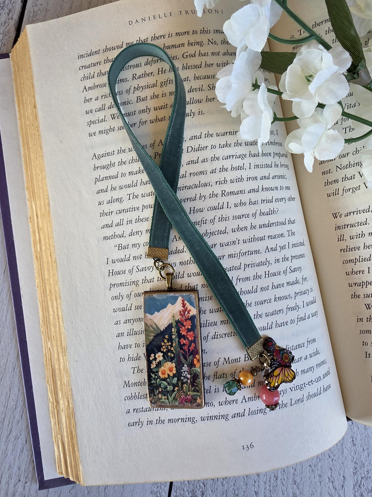 Ribbon Bookmark With Handmade Floral Pendant