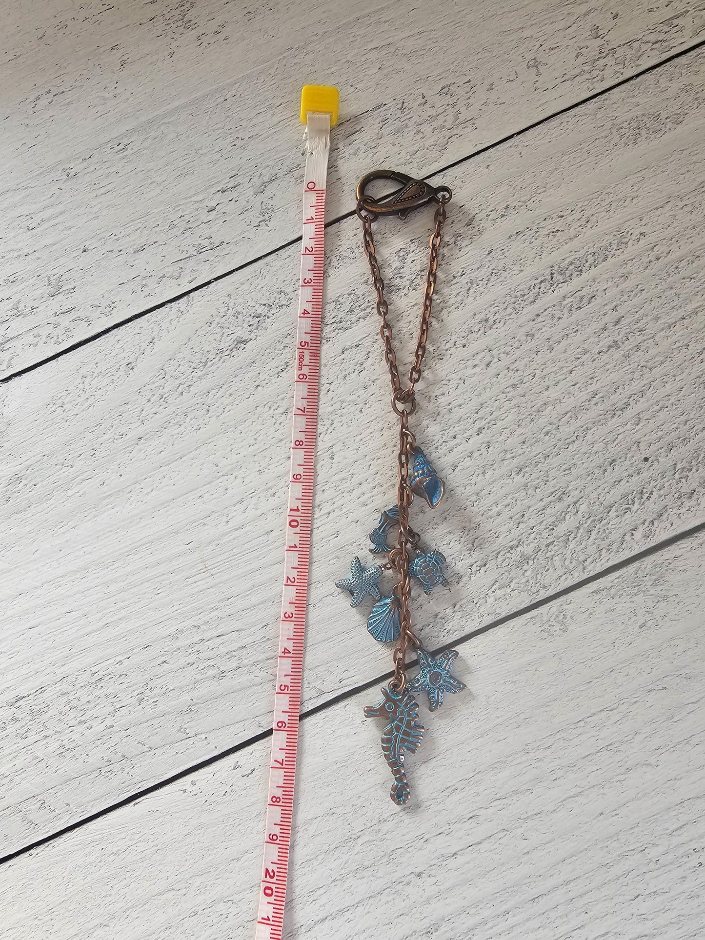 Beach Ocean Themed Car Charm for Rear View Mirror, Copper and Patina