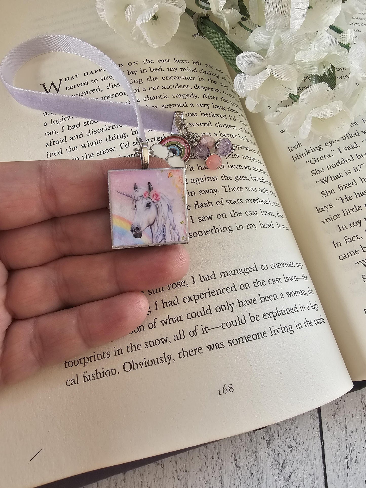 Unicorn Bookmark, Fantasy Velvet Ribbon Bookmarker, Bookworm Gift