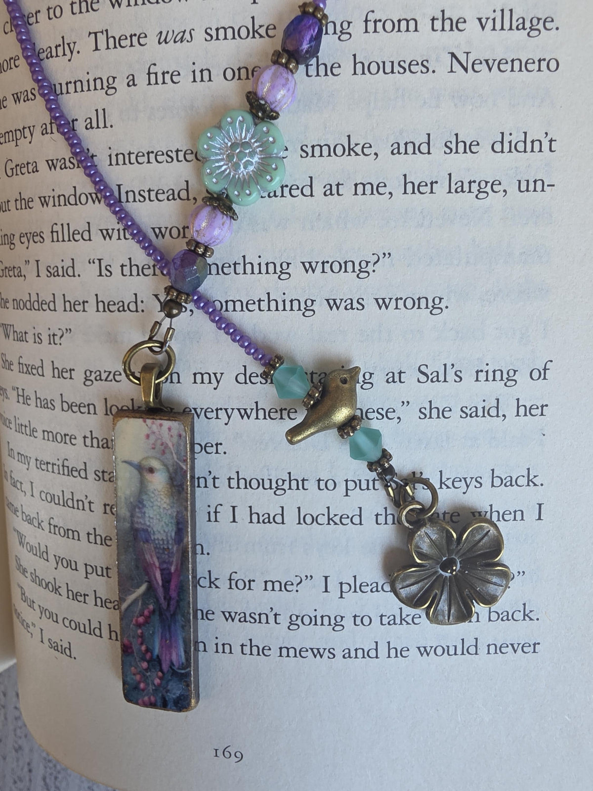 Whimsical Bird Theme Beaded Bookmark With Handmade Pendant