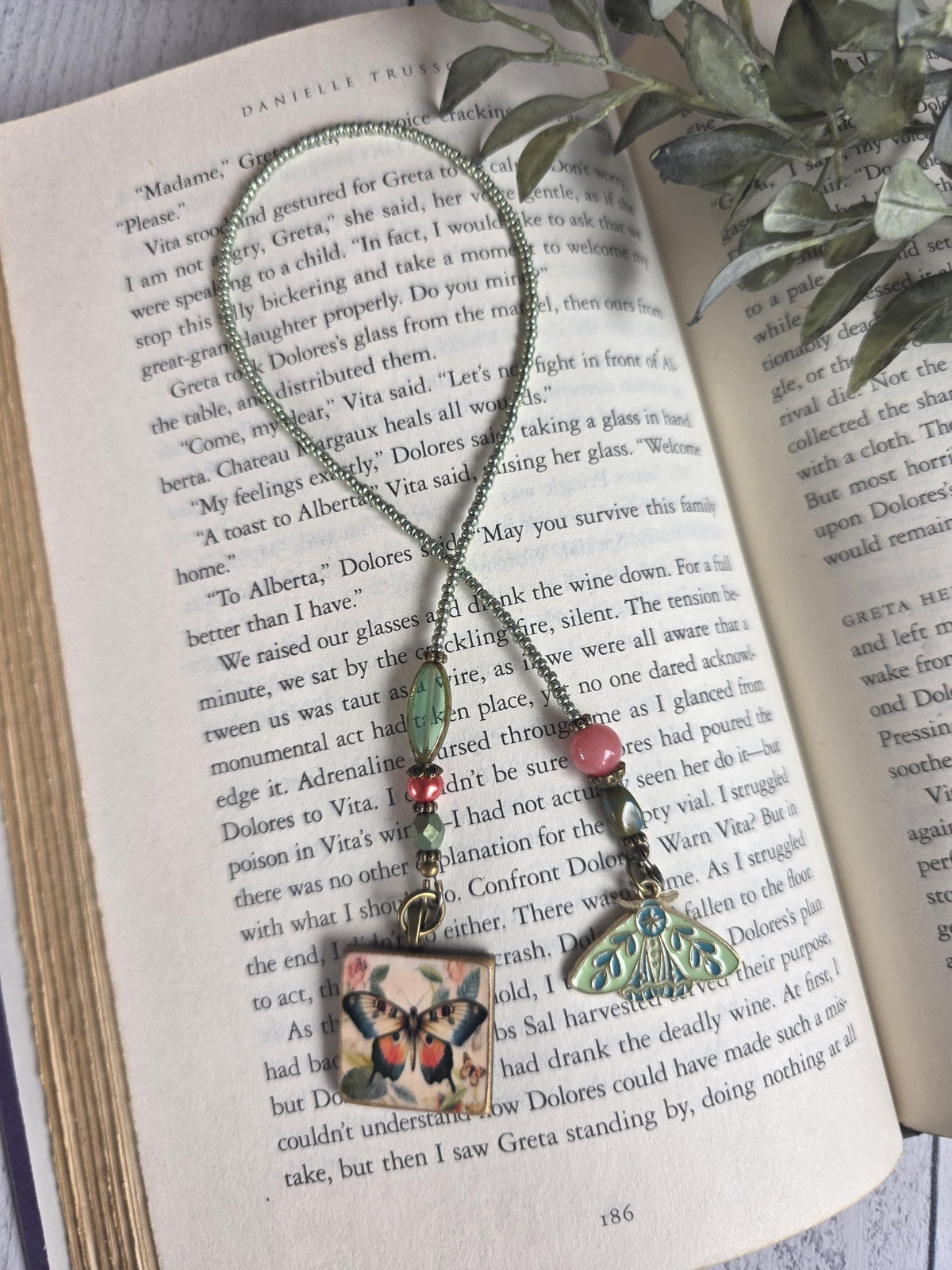 Butterfly or Moth Beaded Bookmark with Moth Charm