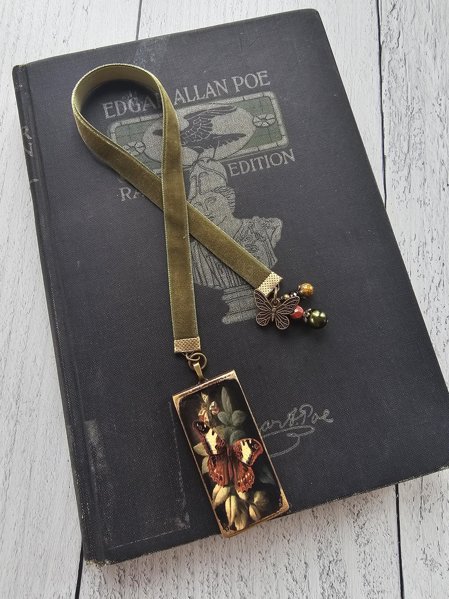 Vintage Style Botanical Butterfly Velvet Ribbon Bookmark