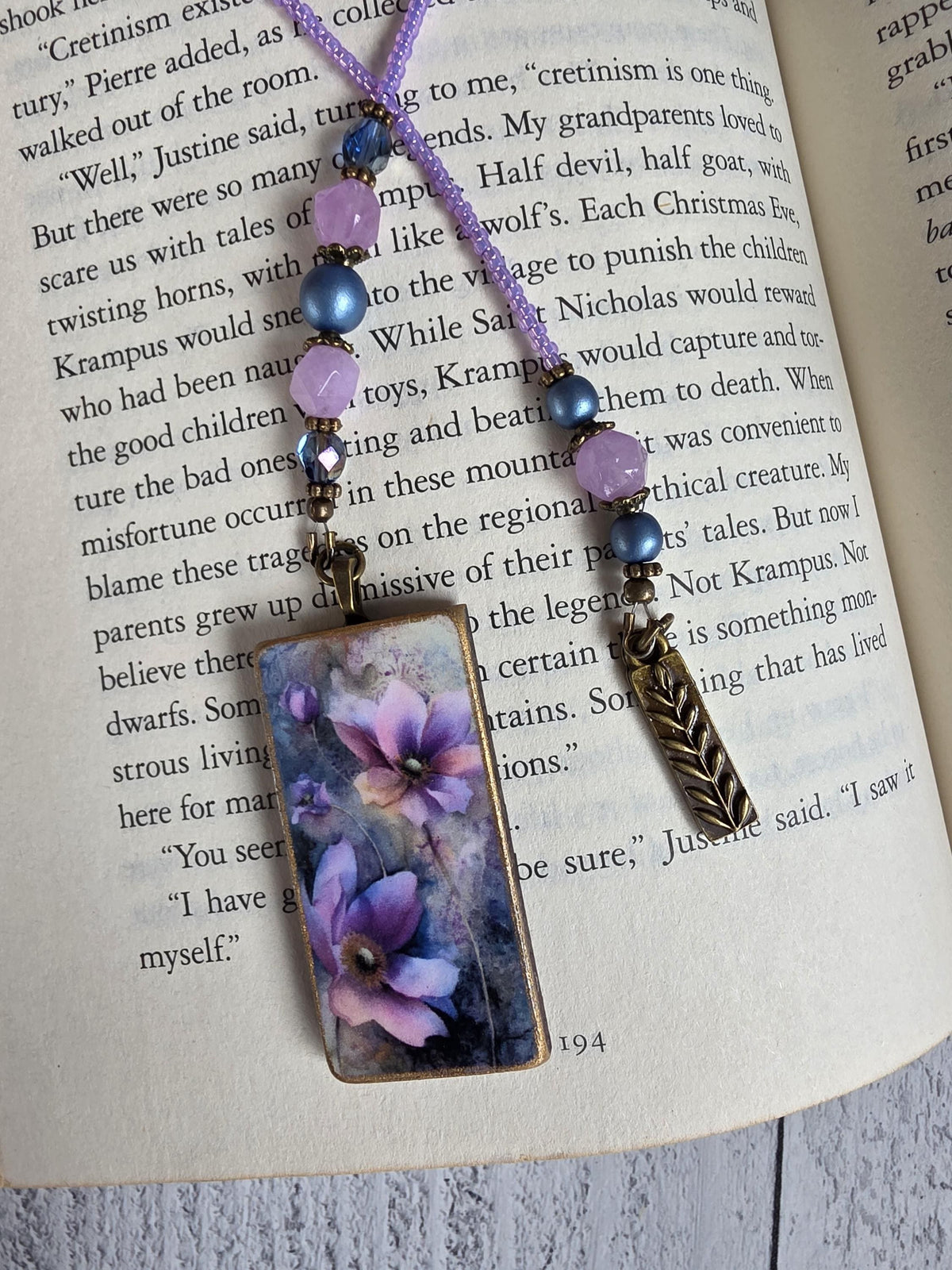 Unique Flower Bookmark with Handmade Flower Pendant