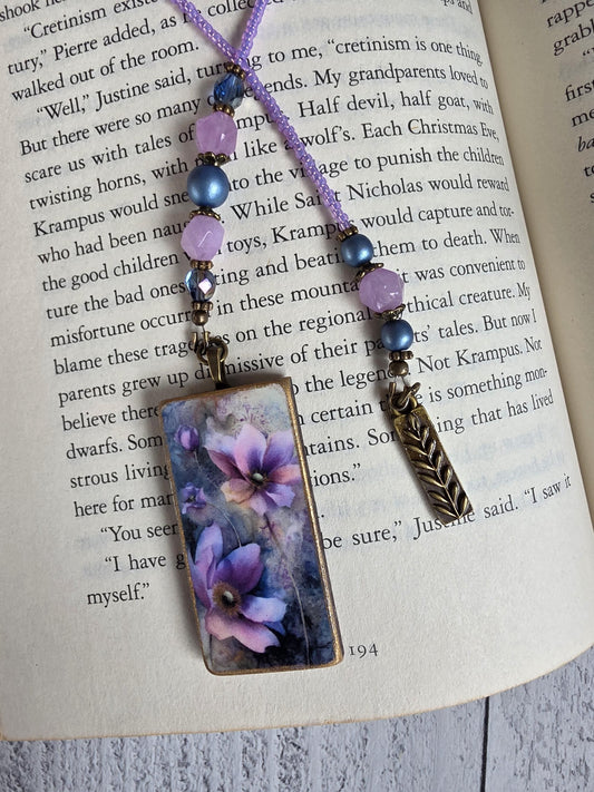 Unique Flower Bookmark with Handmade Flower Pendant
