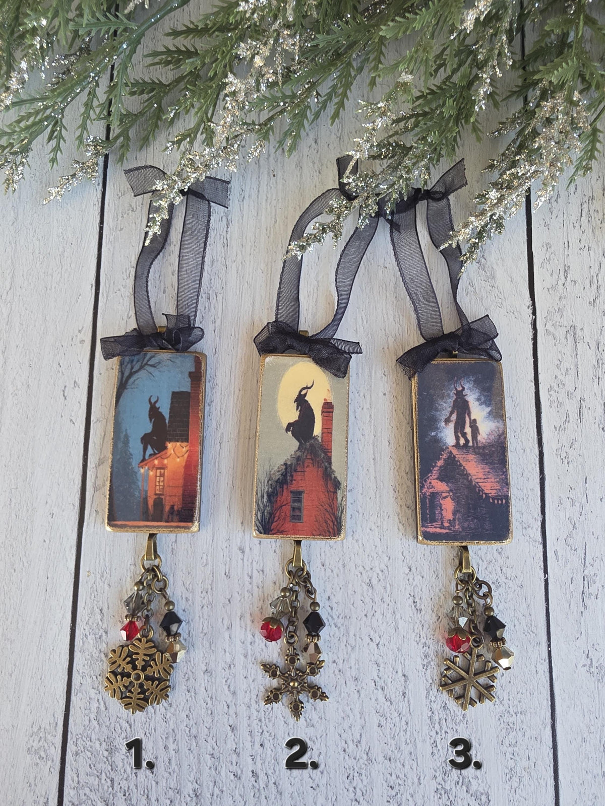Krampus Christmas Ornaments, Handmade Wooden Decor