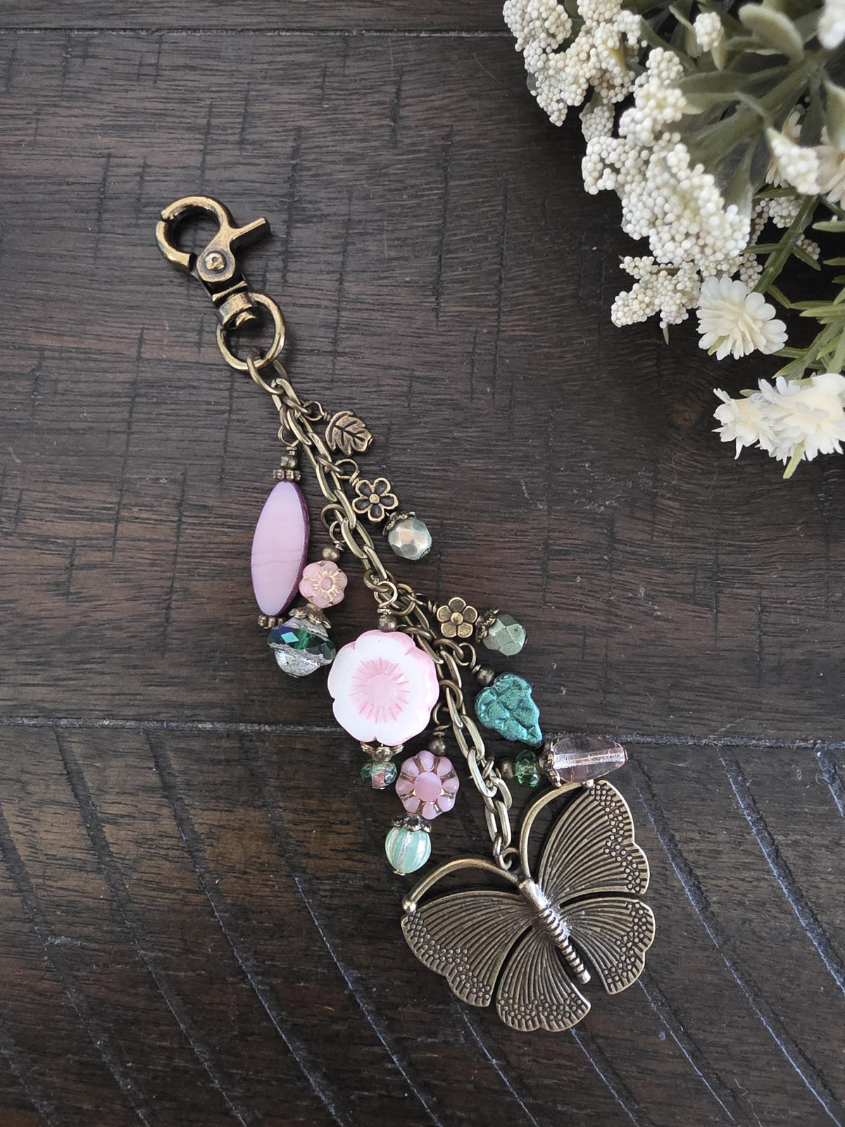 Pink Flowers Purse Charm, Sweet Spring Themed Bag Flair