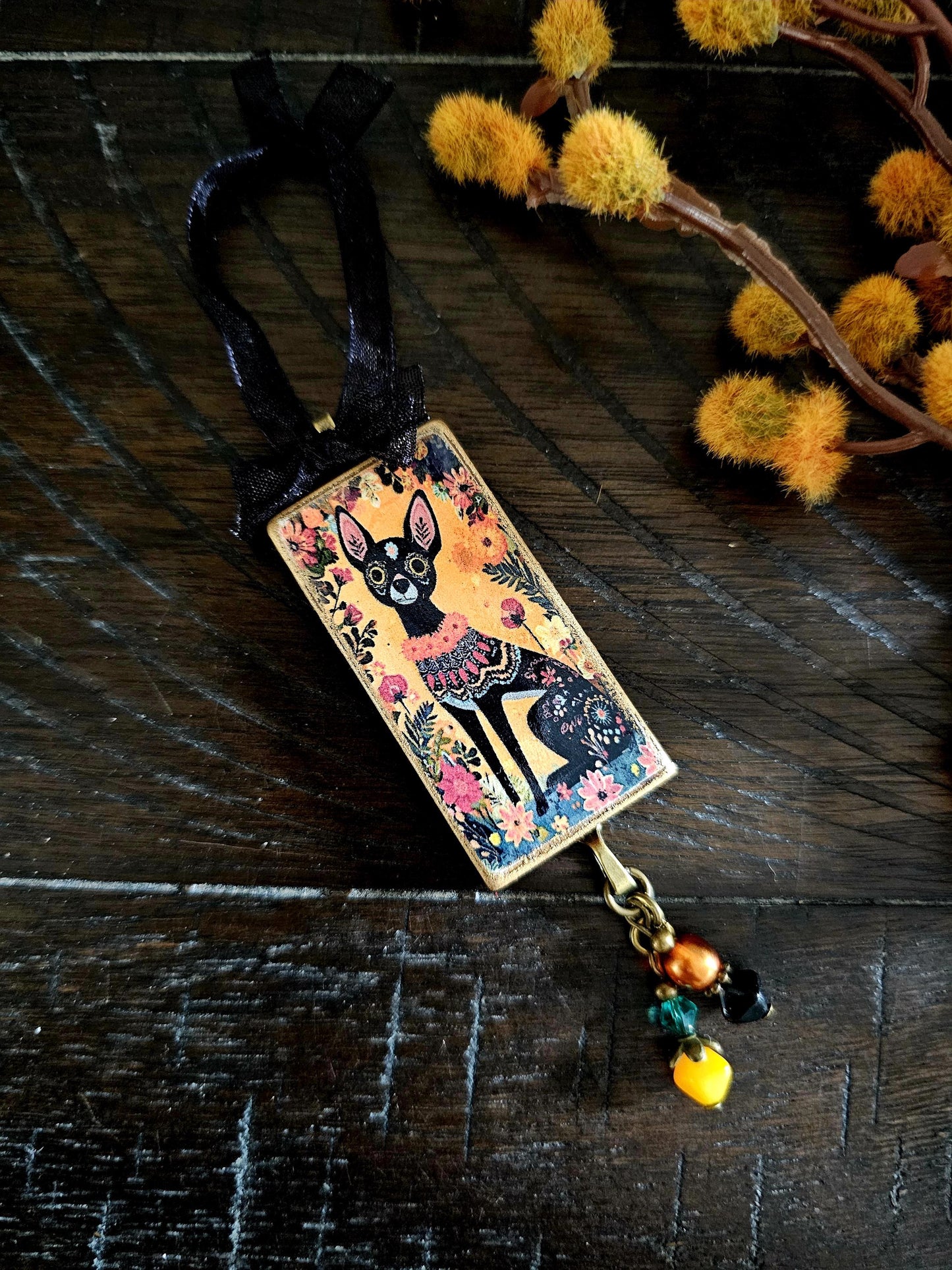 Day of the Dead Chihuahua Ornament, Sugar Skull Dog Dia de los Muertos