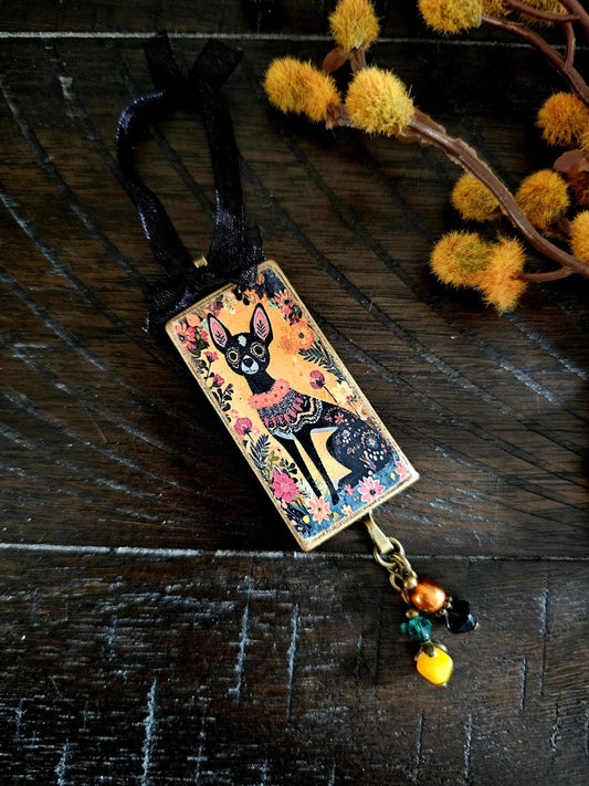 Day of the Dead Chihuahua Ornament, Sugar Skull Dog Dia de los Muertos