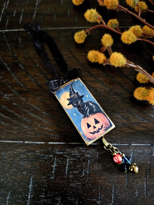Witch Cat Halloween Ornament, Fall Decor