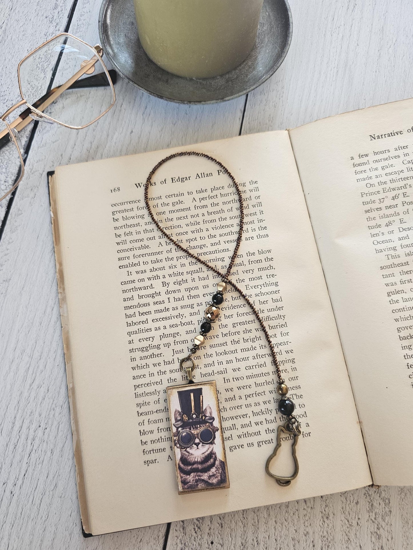 Steampunk Cat Bookmark, Unique Reader Gift, Feline Bookmarker
