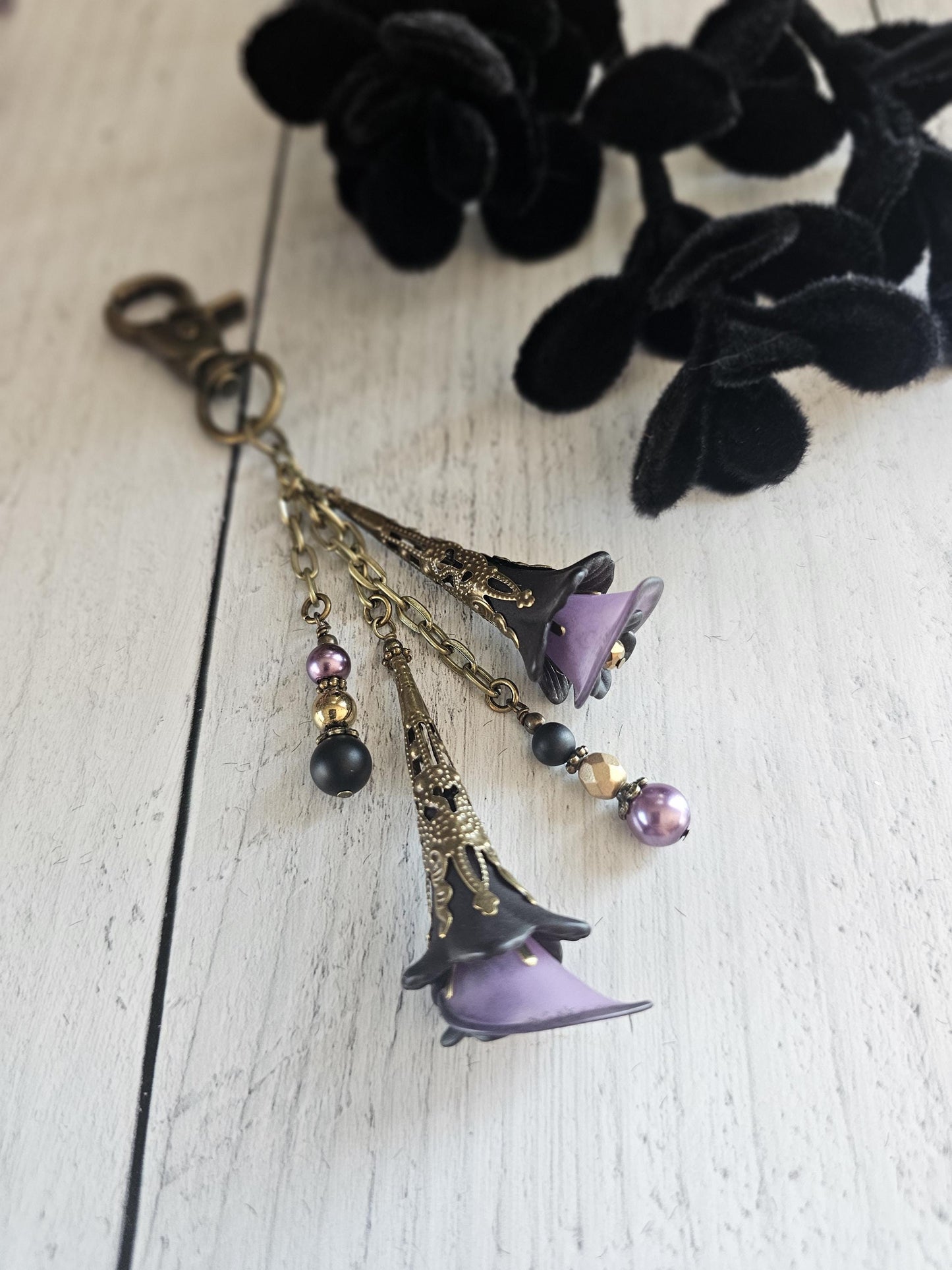 Dark Gothic Purple and Black Bag or Purse Tassel, Perfect Accessory to Clip Anywhere