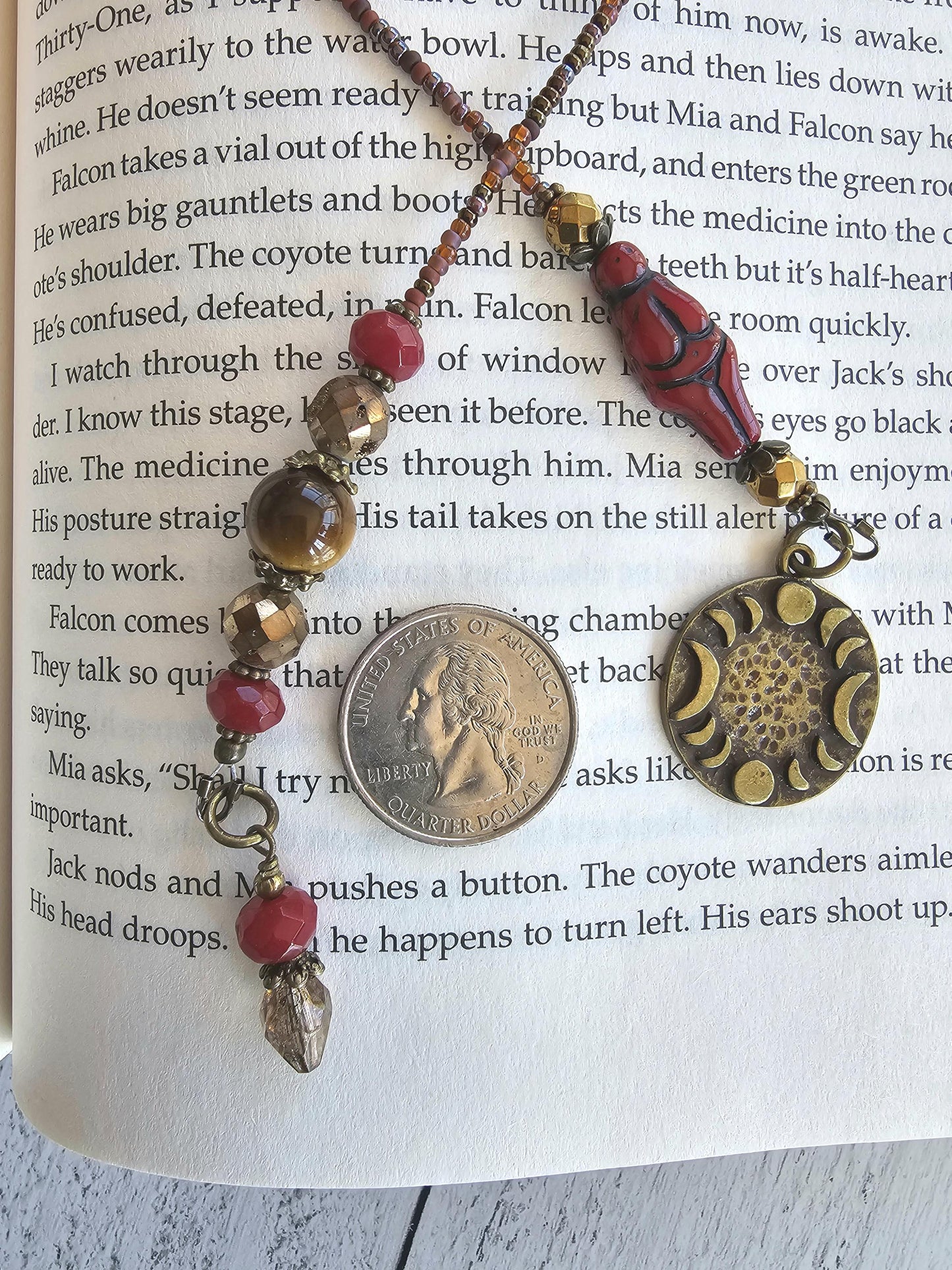 Goddess Bookmark: Handcrafted with Tiger Eye and Dyed Quartz Beads for Magical Reading Adventures