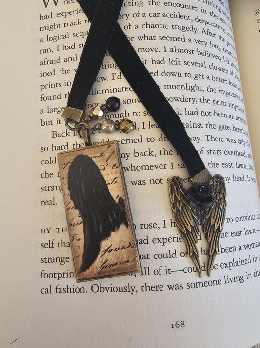 Gothic Bookmark, Angel Wing Bookmarker, Velvet Ribbon Bookmark, Reader Gift