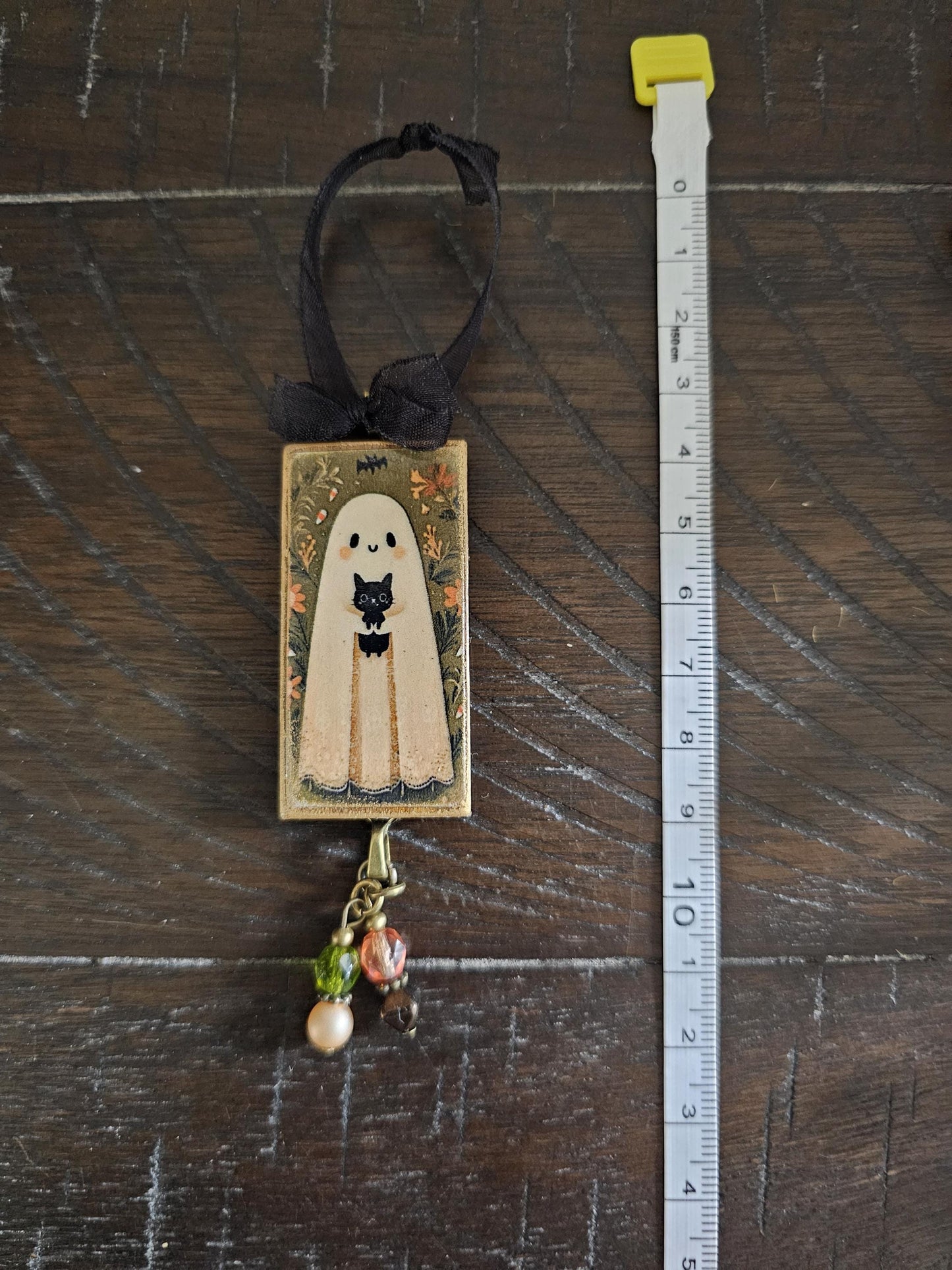 Cute Ghost Holding Black Cat Ornament, Whimsical Halloween Decor