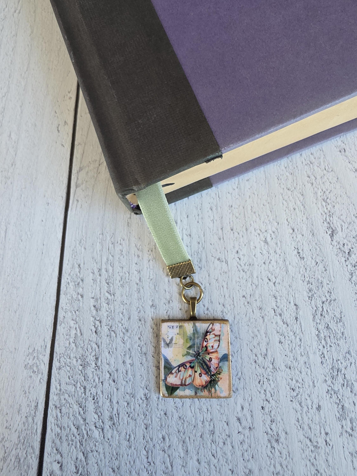 Velvet Ribbon Bookmark With Handmade Moth Pendant