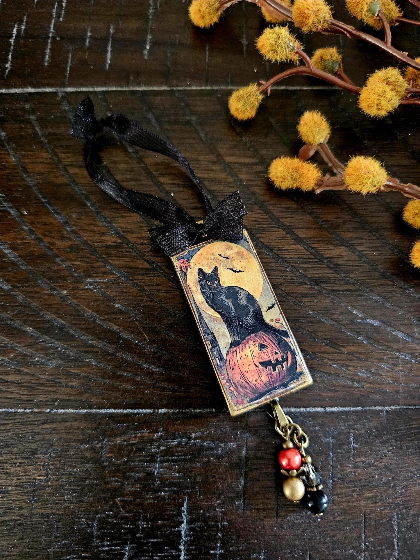Black Cat Halloween Ornament, Spooky Themed Decor