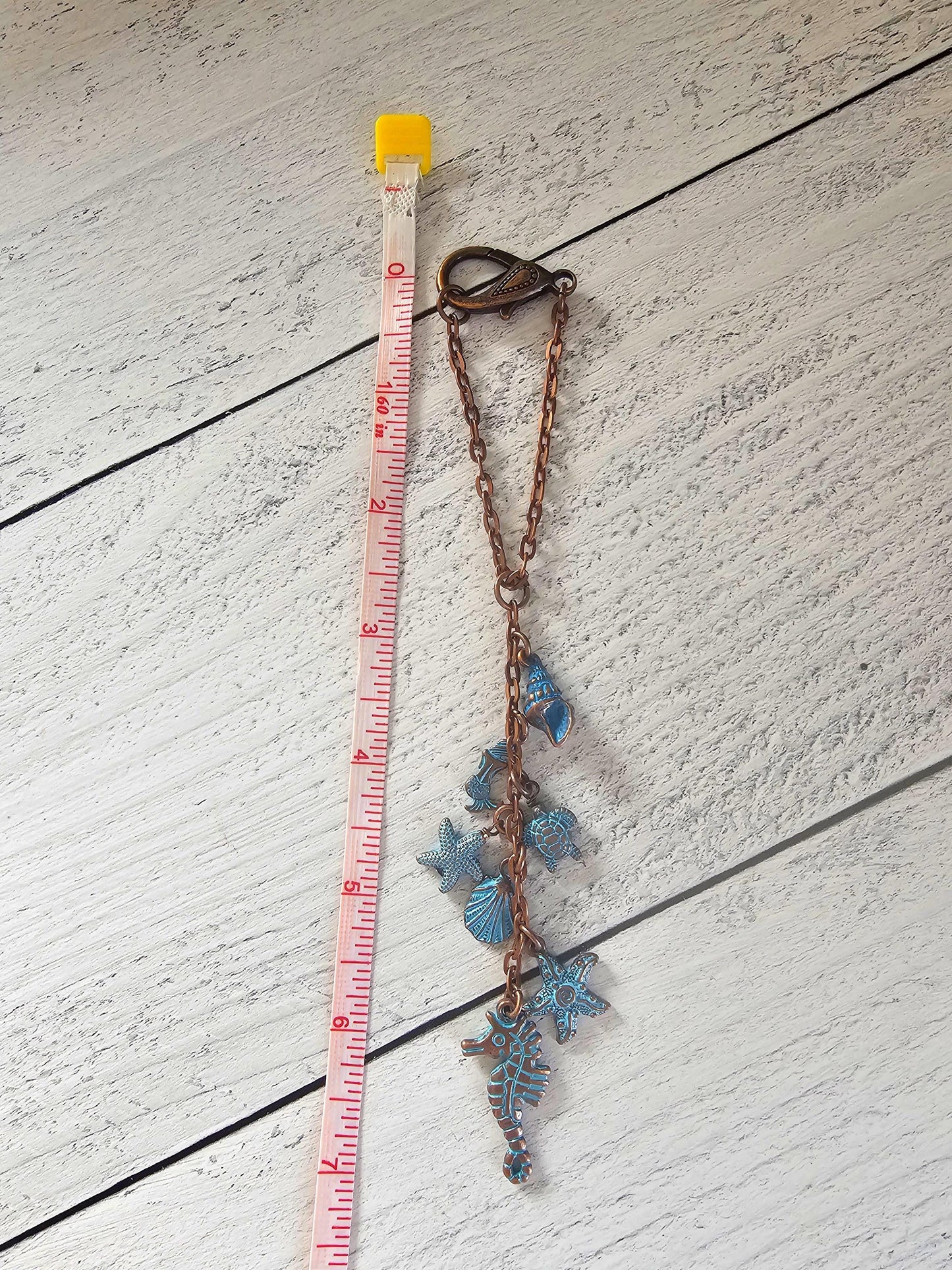 Beach Ocean Themed Car Charm for Rear View Mirror, Copper and Patina