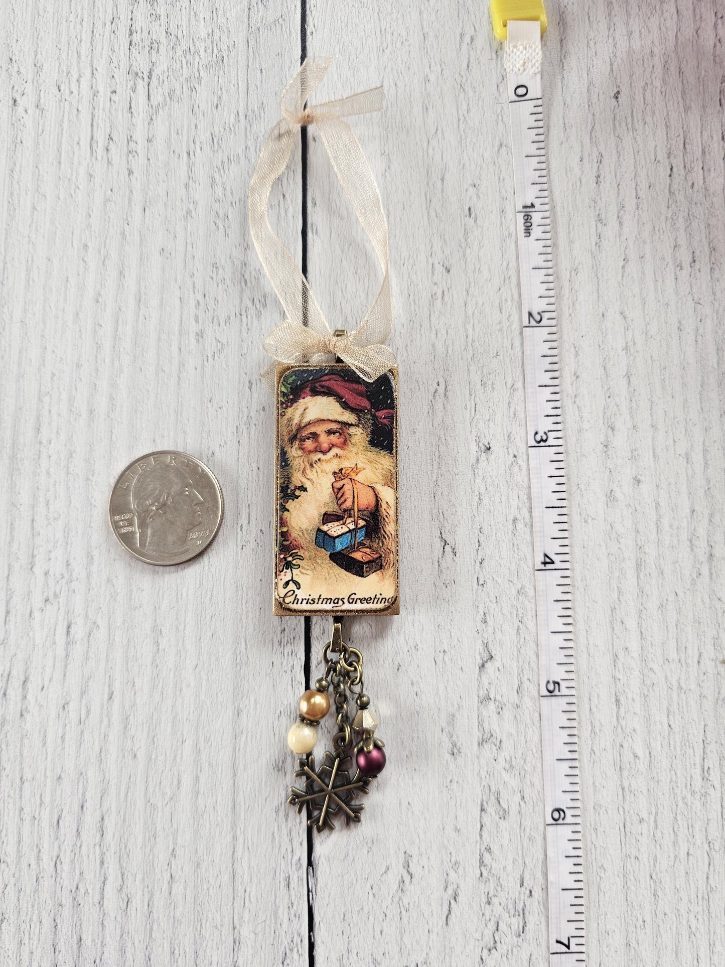 Handmade Holiday Ornament With Vintage Santa Claus