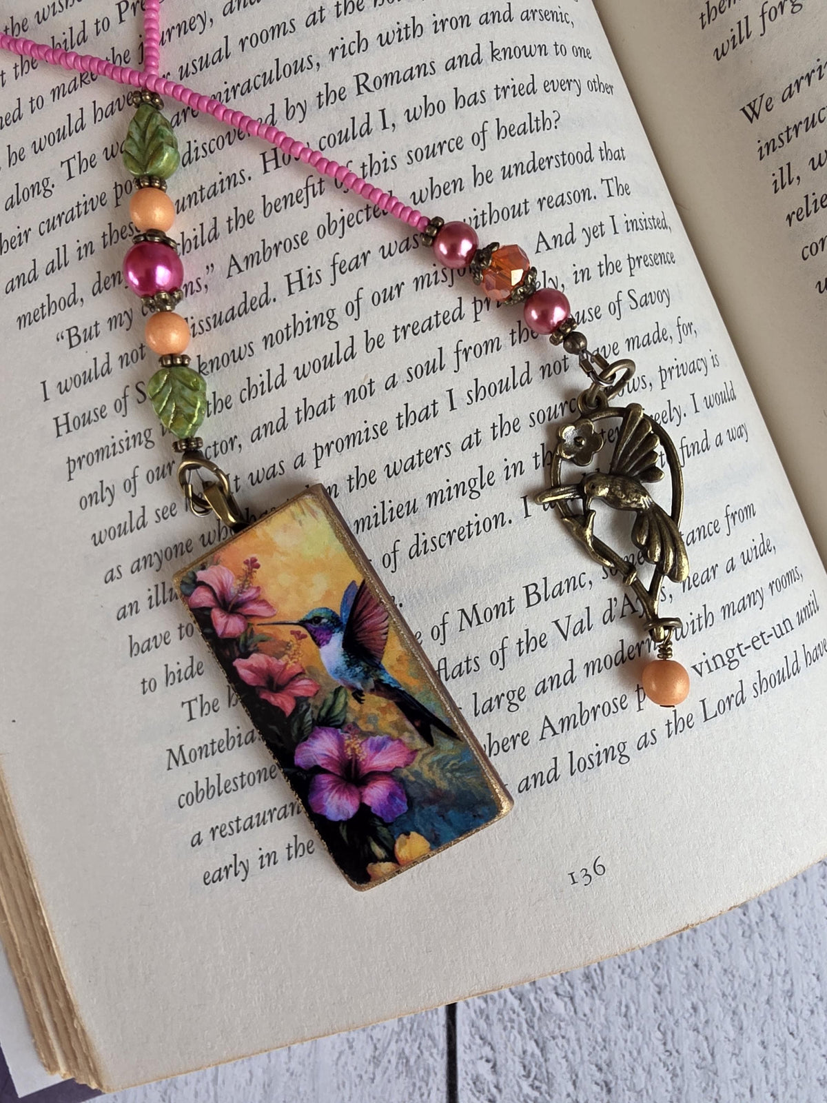 Hummingbird Handmade Pendant Bookmark, Choose Length and Picture