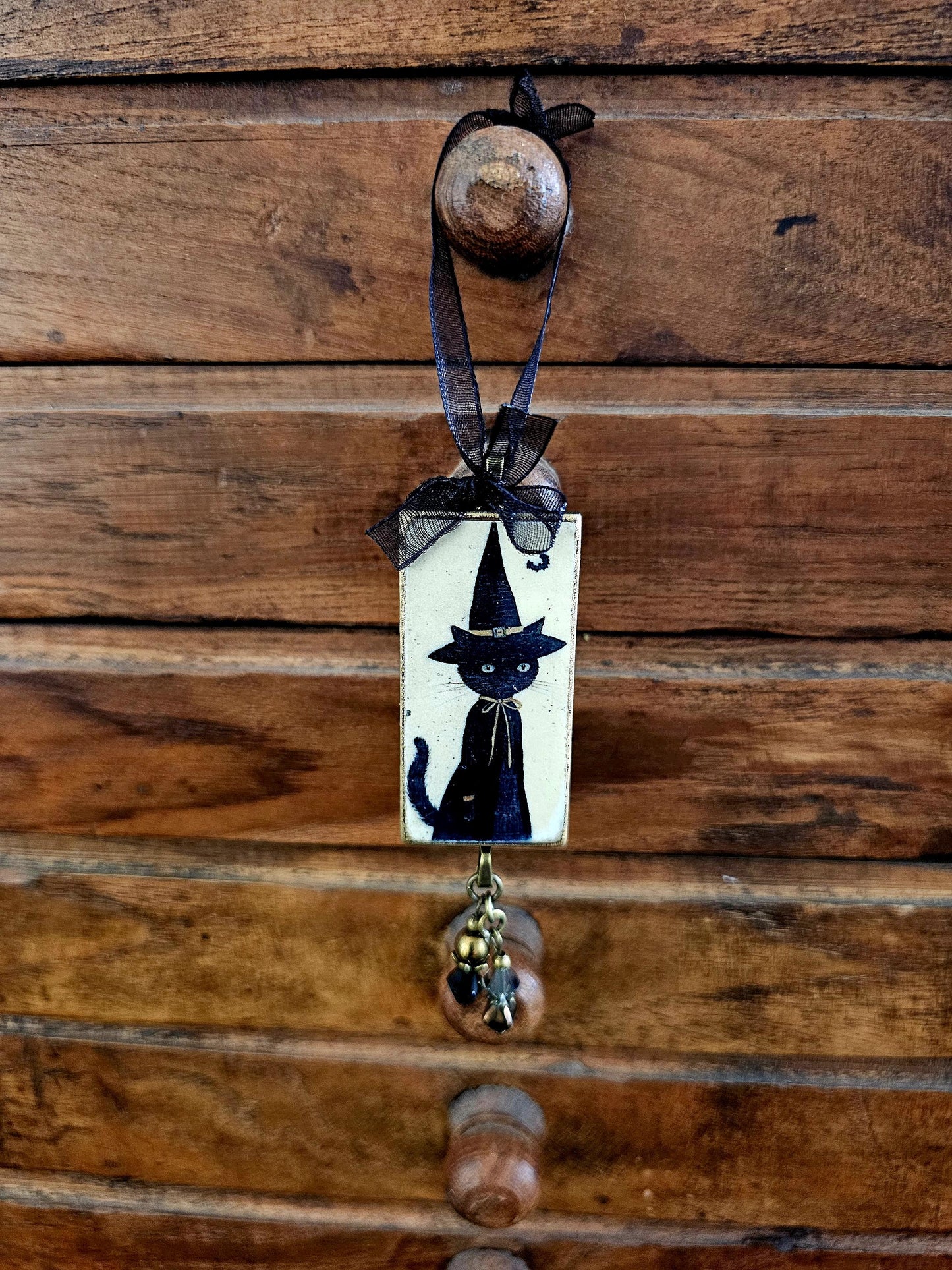 Witch Cat Whimsical Ornament, Halloween Decor