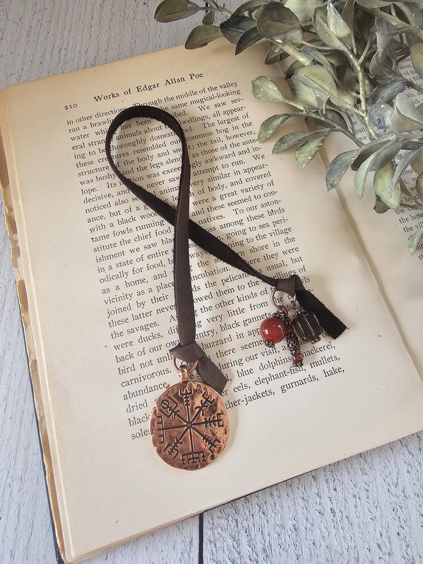 Leather Bookmark, Unique Wayfinder Bookmarker, Viking Vegvisir Book Mark, Gift for Him, Father's Day