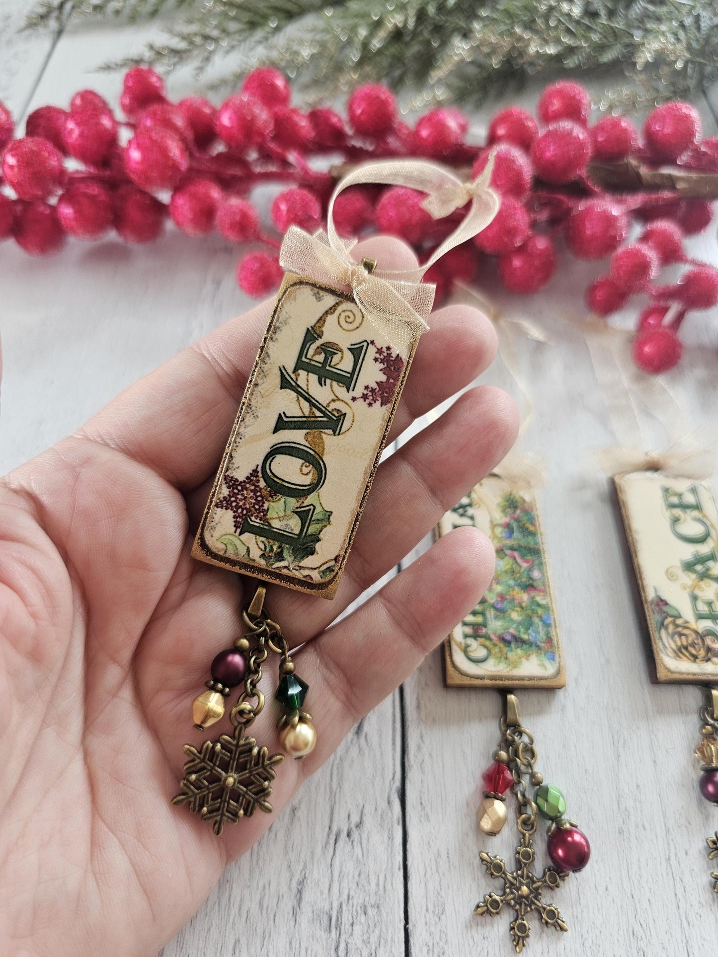 Unique Christmas Ornaments, Love, Peace, Christmas Tree, Buy One or All Three