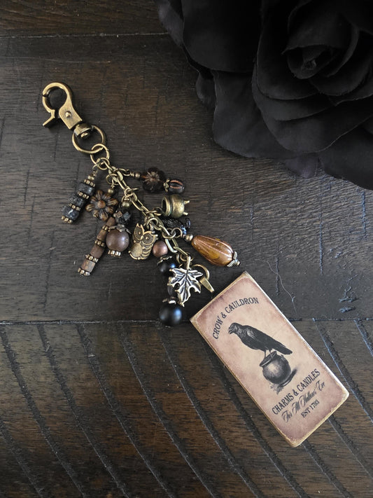 Gothic Crow Bag Charm, Moody Fall Halloween Purse Clip