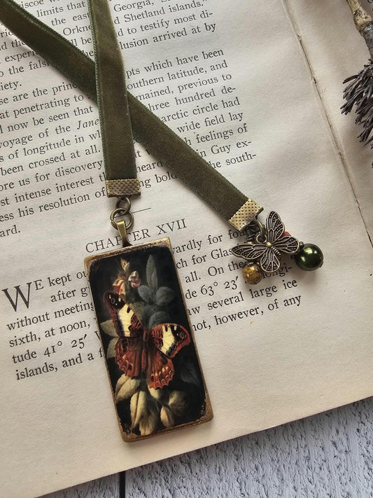 Vintage Style Botanical Butterfly Velvet Ribbon Bookmark