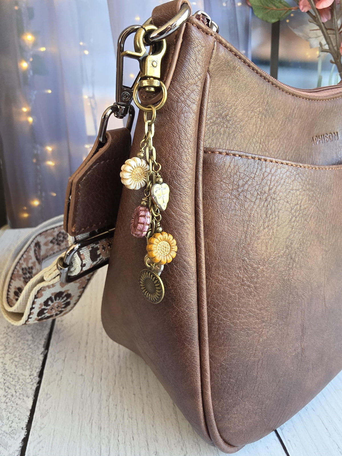 Sunflower Bag Charm With Glass Bead, Choose Your Color Combo