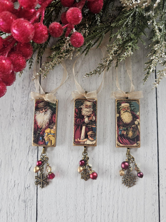 Set of Three Handmade Santa Claus Christmas Ornaments, Buy all 3 or Singles
