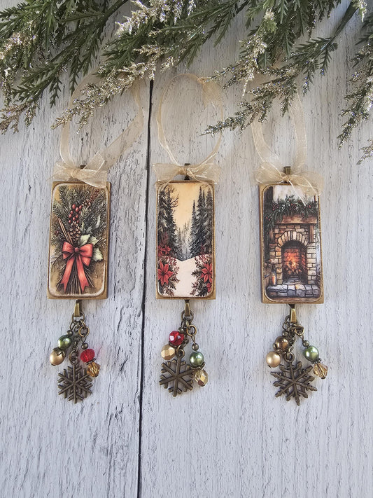Handmade Yule Ornaments, Winter Scenery for Holiday Decor, Winter Hearth