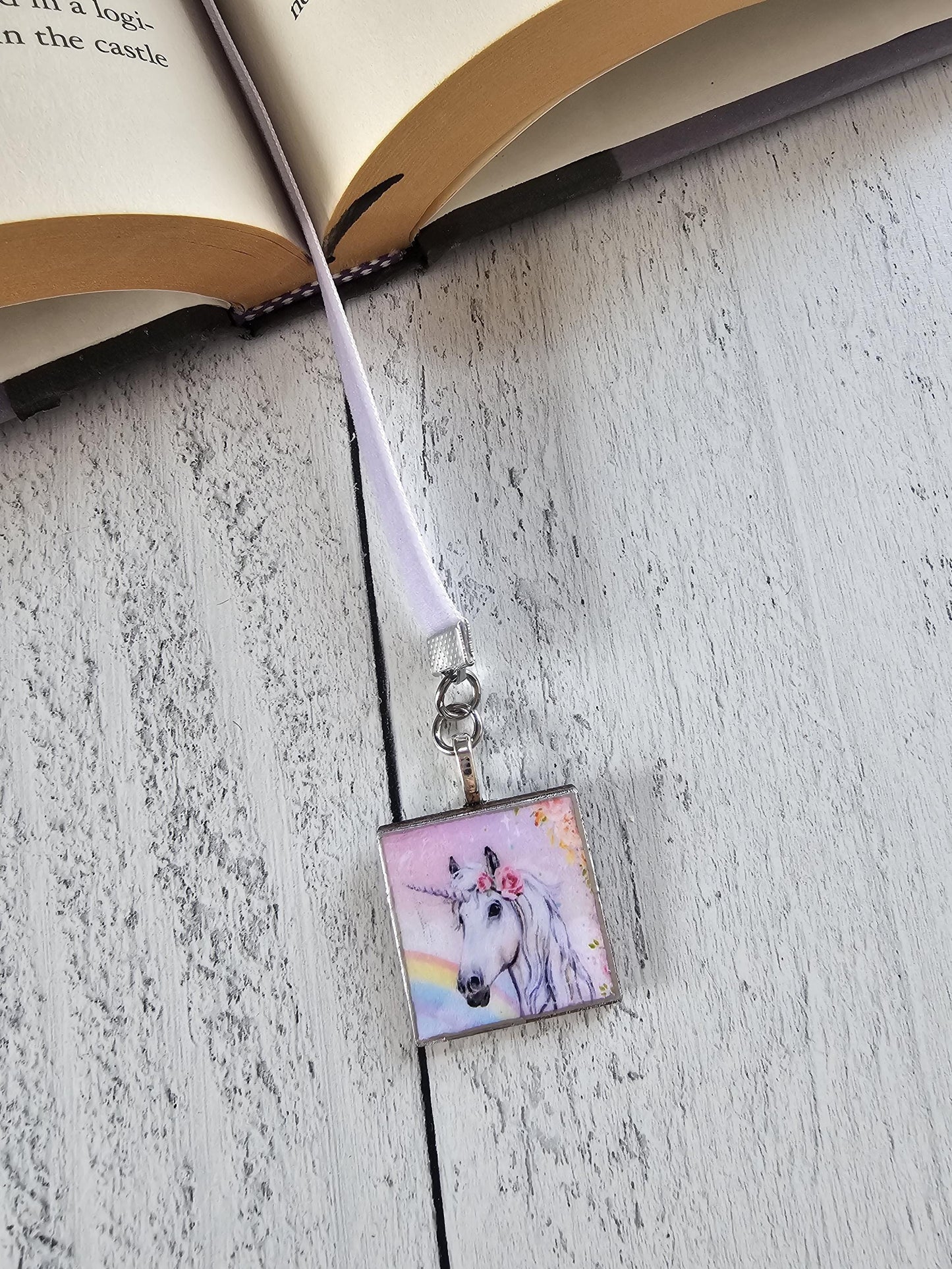 Unicorn Bookmark, Fantasy Velvet Ribbon Bookmarker, Bookworm Gift