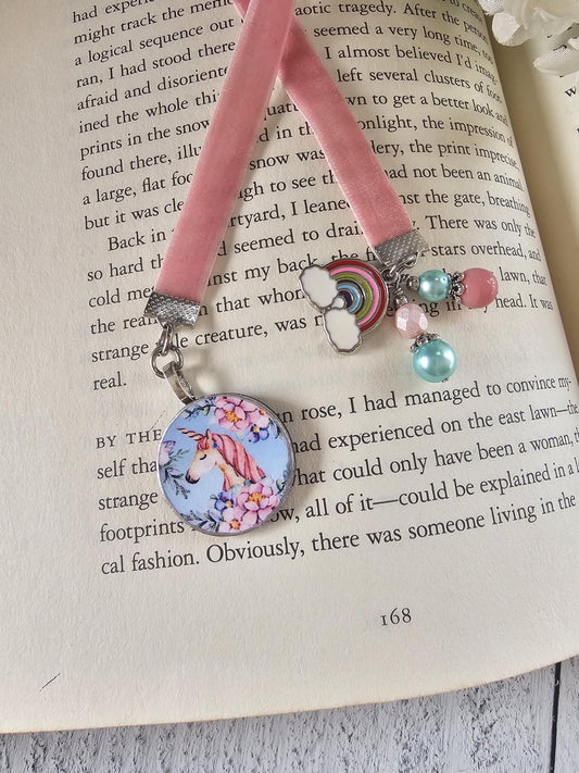 Unicorn Bookmark, Fantasy Velvet Ribbon Bookmarker, Bookworm Gift