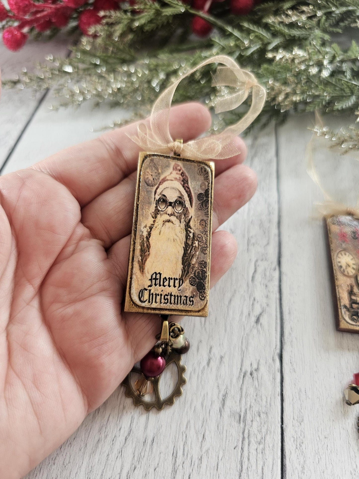 Handmade Steampunk Santa Claus Christmas Ornaments, Buy One or Set of All Three